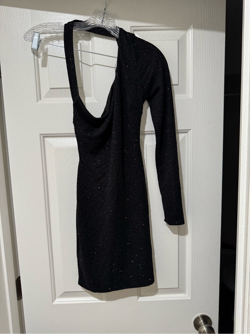 Windsor Black One-Shoulder Sparkle Asymmetrical Mini Dress